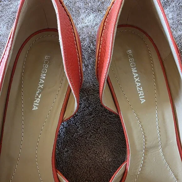 BCBG Max Azria Women’s Orange Leather Kitten Heels 9.5 / 40.5 Italy Pointed Toe - Picture 4 of 14